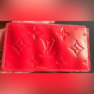 Authentic Louis Vuitton Key Cles Pouch in Pink framboise embossed vernis